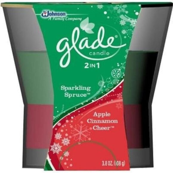 Glade 2 In 1 Candle Sparkling Spruce Apple Cinnamon Cheer 3.8 Oz Lot of 3 NEW - Picture 1 of 7